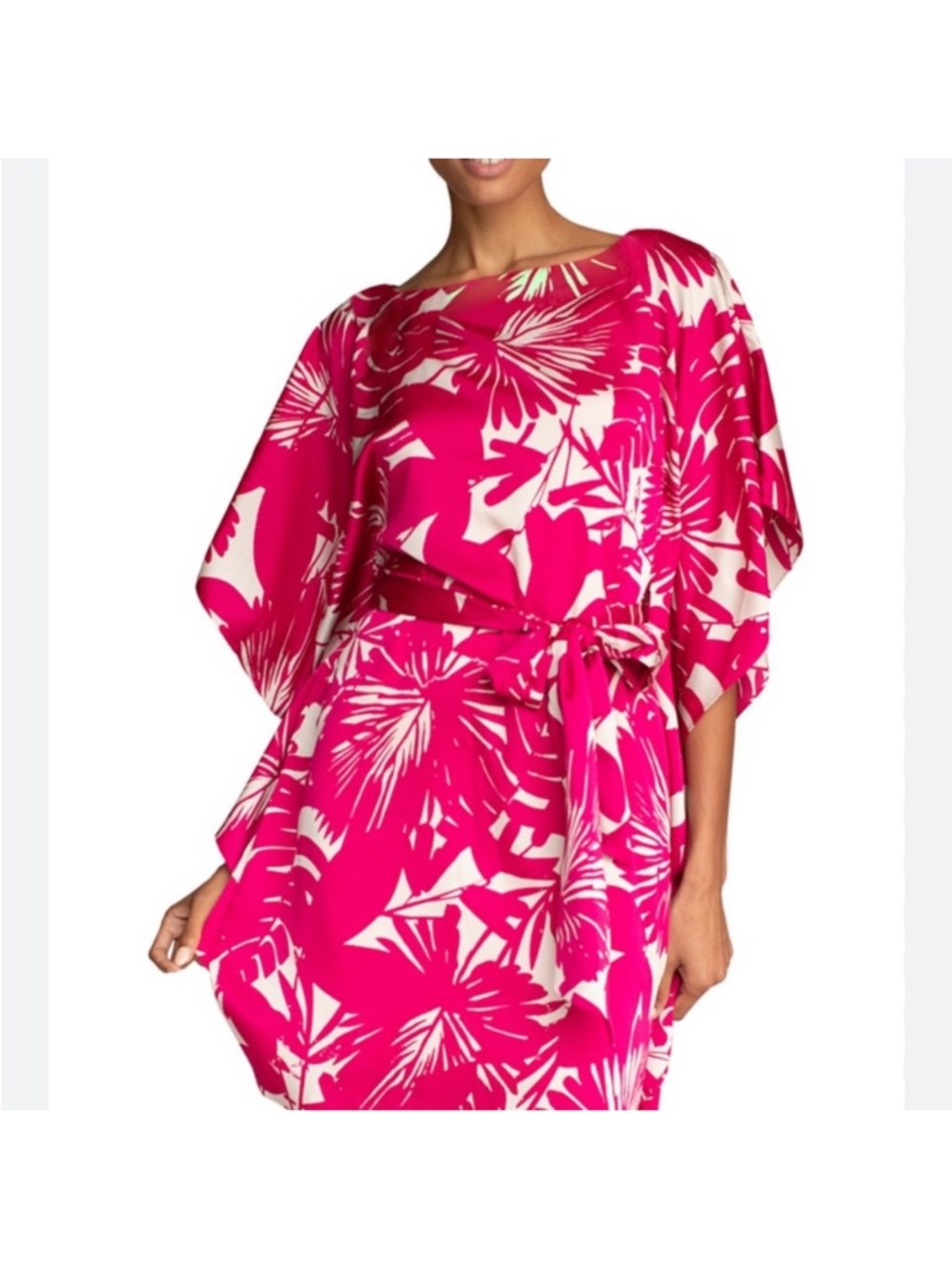 Trina Turk Fuchsia and Ivory Floral Shift Dress